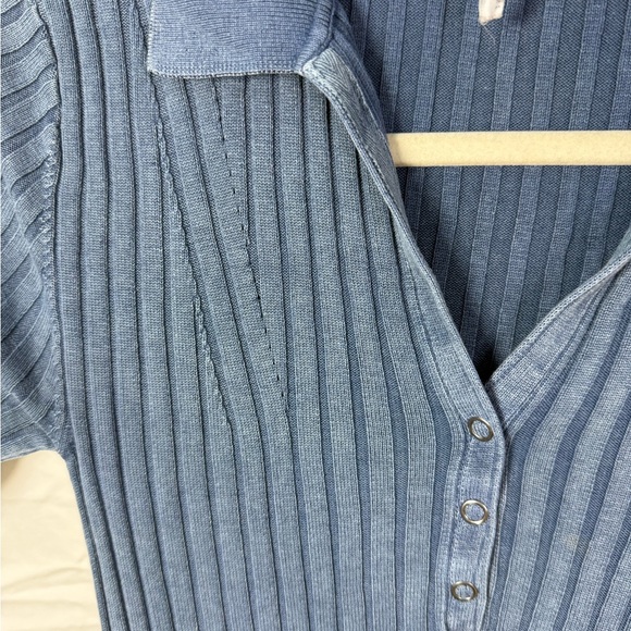 Daily Practice Ribbed Knit Polo Midi Dress Blue Short Sleeve M - Picture 5 of 8